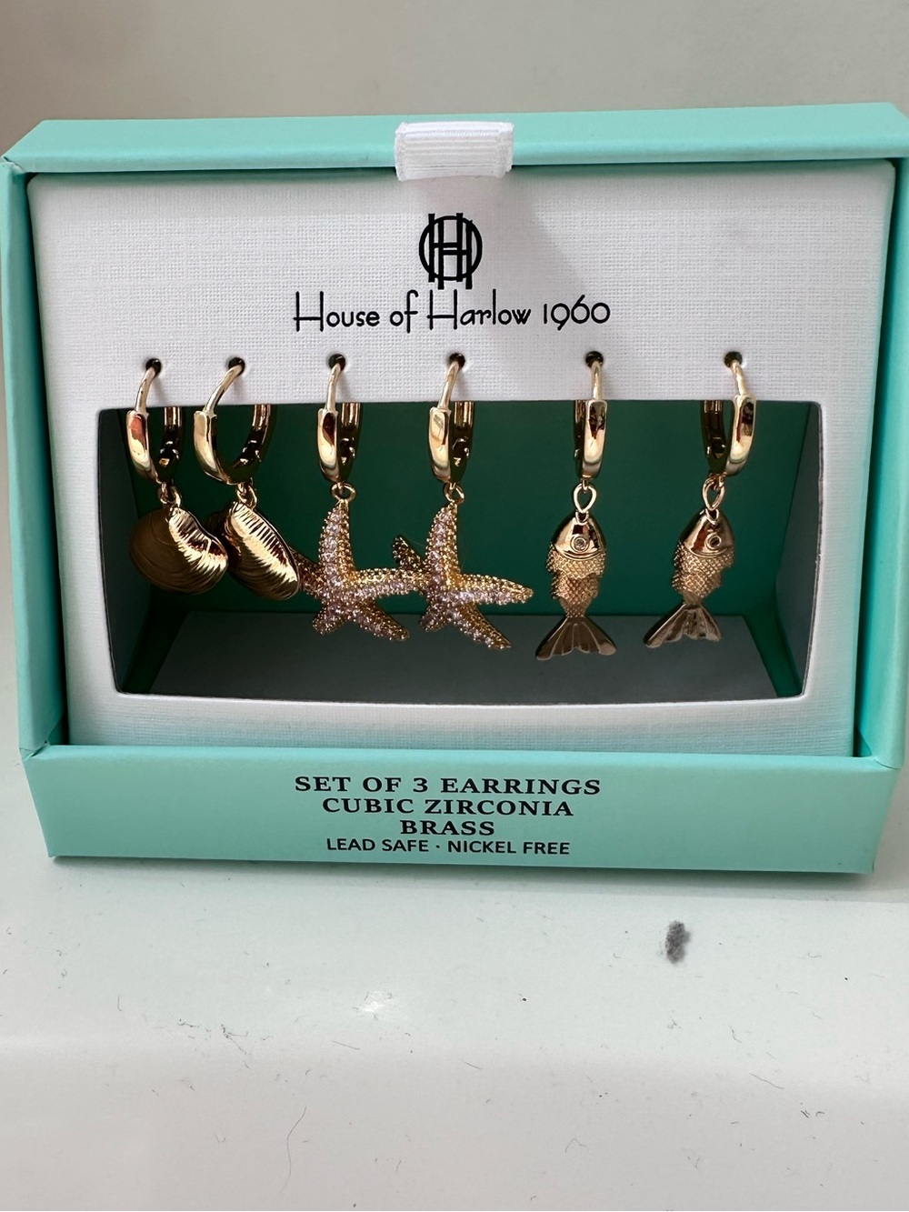 House of Harlow 1960 Gold Sea Charm Earring Set